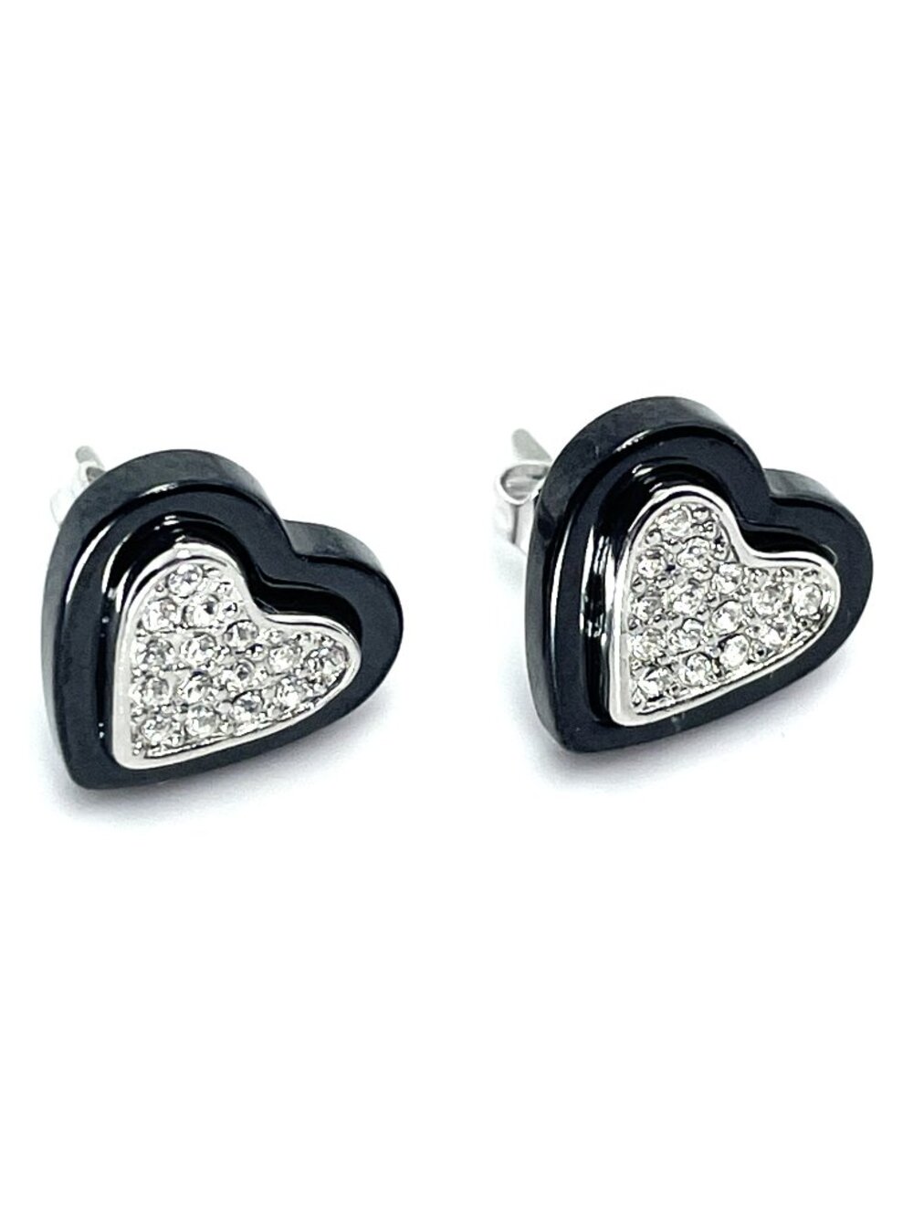 Heart Stud Earrings made with Ceramic and Crystals from Swarovski, 11mm